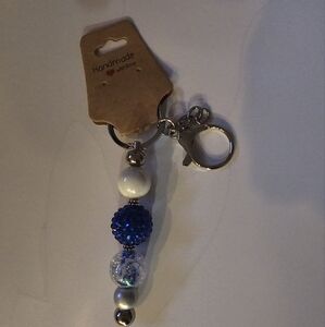 Handmade Blue and White Beaded Purse Keychain Holder